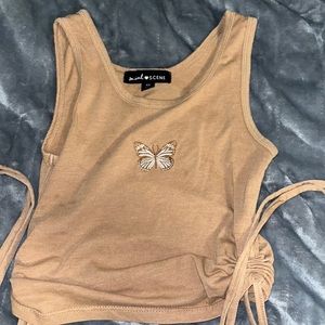 Brown/Tan Cropped Cami ties on the side, super cute
